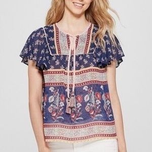 Knox Rose short sleeve Mixed print peasant Top